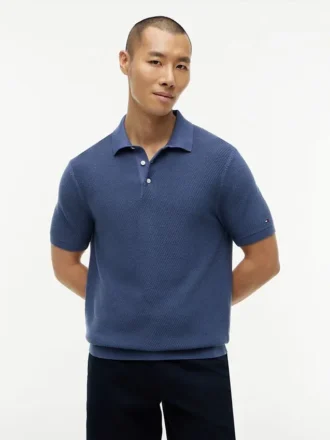 Short-Sleeve Waffled Sweater Polo