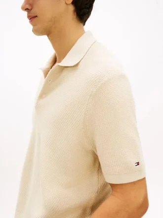 Short-Sleeve Waffled Sweater Polo