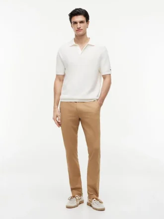Short-Sleeve Waffled Sweater Polo