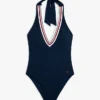 Signature Stripe Plunge Halter Swimsuit