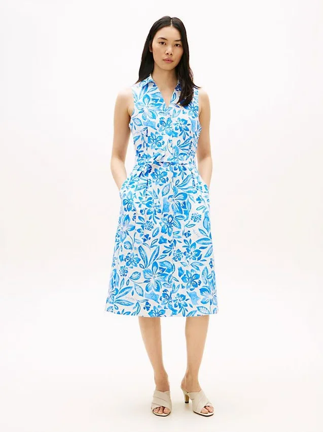 Sleeveless Belted Linen-Blend Shirtdress Sleeveless Belted Linen-Blend Shirtdress