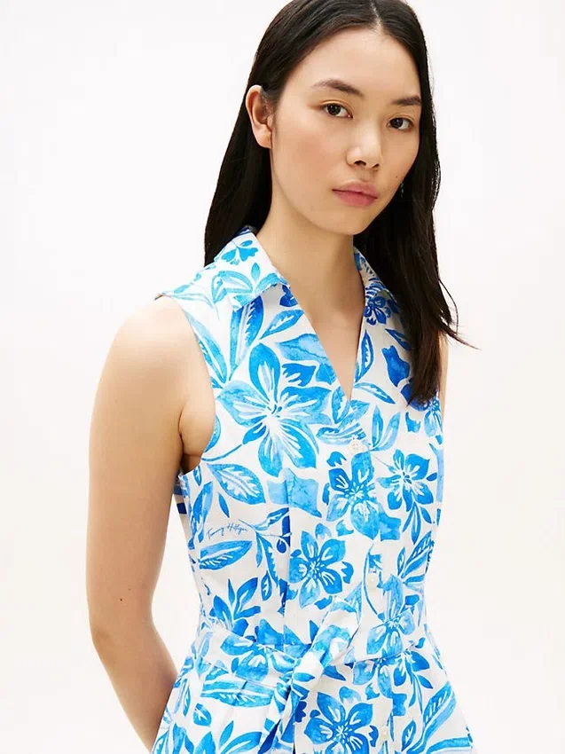 Sleeveless Belted Linen-Blend Shirtdress Sleeveless Belted Linen-Blend Shirtdress