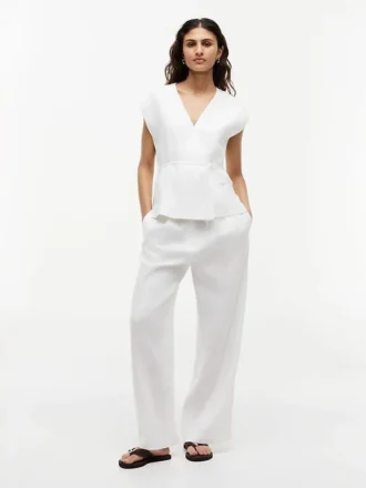 Sleeveless Linen-Blend Wrap Top