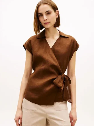 Sleeveless Linen Wrap Top