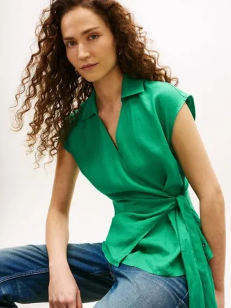 Sleeveless Linen Wrap Top