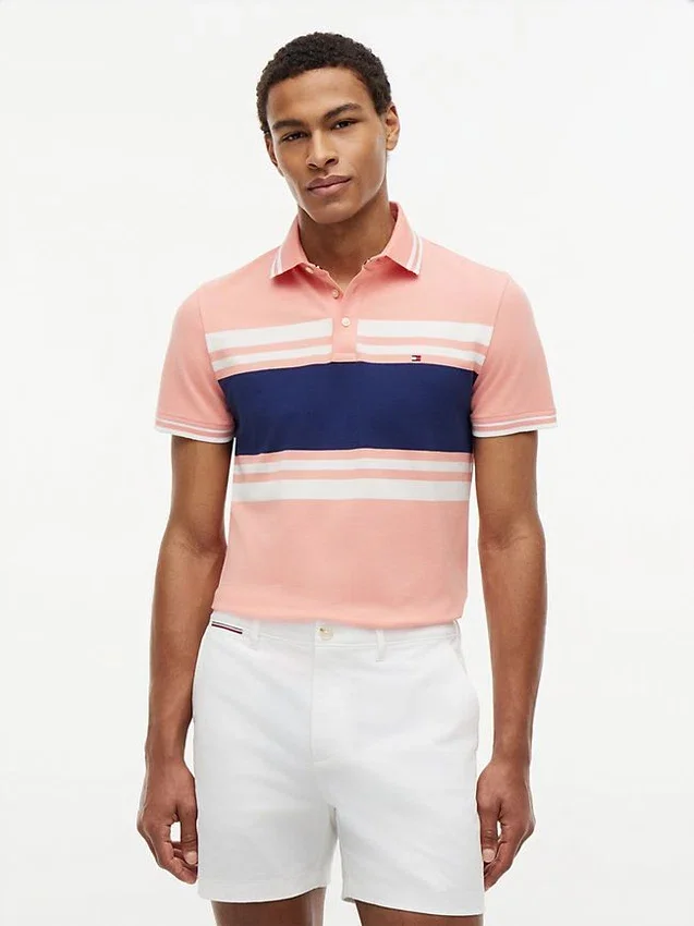 Slim Fit Block Stripe Stretch Pique Polo Slim Fit Block Stripe Stretch Pique Polo
