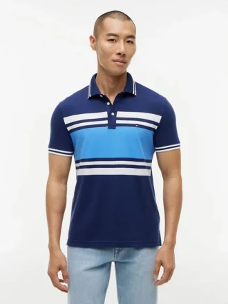 Slim Fit Block Stripe Stretch Pique Polo