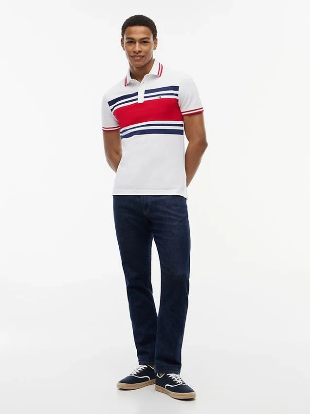 Slim Fit Block Stripe Stretch Pique Polo Slim Fit Block Stripe Stretch Pique Polo