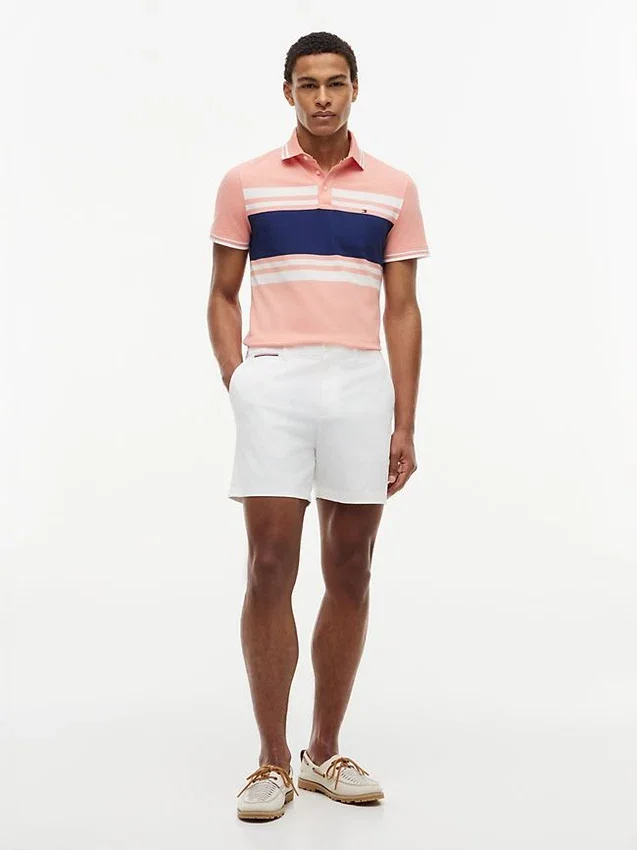 Slim Fit Block Stripe Stretch Pique Polo Slim Fit Block Stripe Stretch Pique Polo