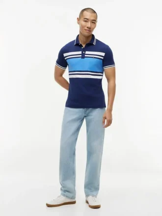Slim Fit Block Stripe Stretch Pique Polo