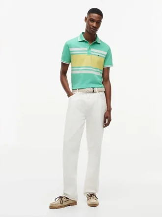 Slim Fit Block Stripe Stretch Pique Polo