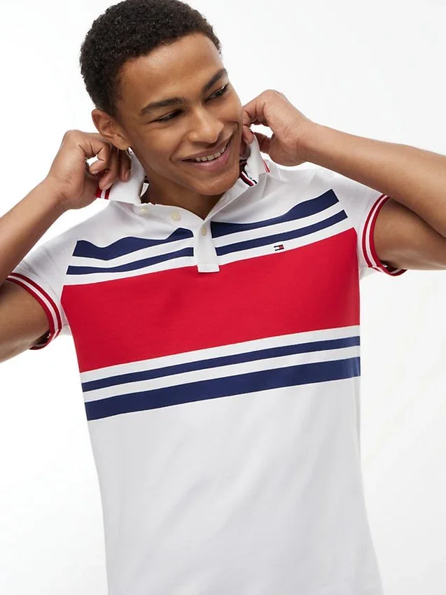 Slim Fit Block Stripe Stretch Pique Polo Slim Fit Block Stripe Stretch Pique Polo