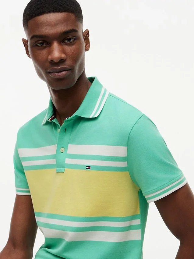 Slim Fit Block Stripe Stretch Pique Polo Slim Fit Block Stripe Stretch Pique Polo