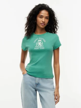 Slim Fit Garment-Dyed Crest Logo T-Shirt