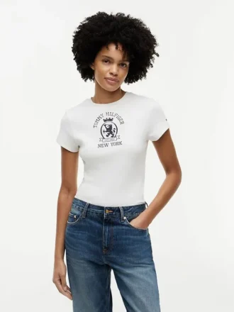 Slim Fit Garment-Dyed Crest Logo T-Shirt