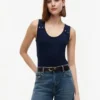 Slim Fit Nautical Gold-Button Tank Top