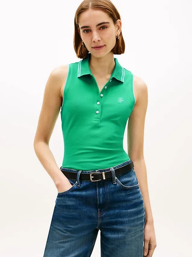 Slim Fit Sleeveless Script Monogram Polo Slim Fit Sleeveless Script Monogram Polo