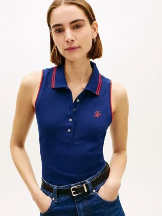 Slim Fit Sleeveless Script Monogram Polo