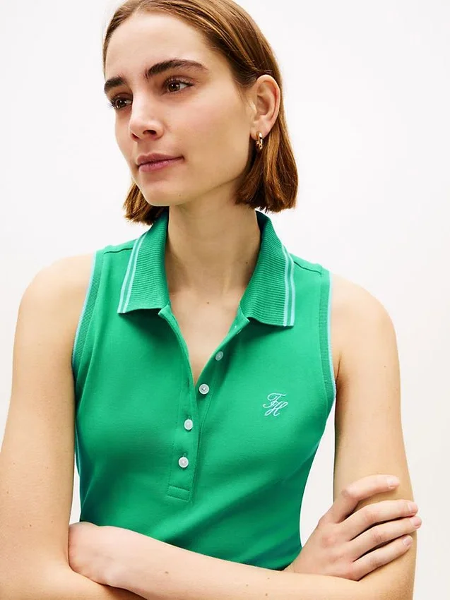 Slim Fit Sleeveless Script Monogram Polo Slim Fit Sleeveless Script Monogram Polo