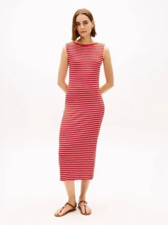 Slim Fit Stripe Boatneck Midi Dress