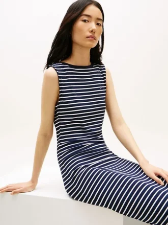 Slim Fit Stripe Boatneck Midi Dress