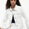 Slim Fit White Stretch-Denim Jacket