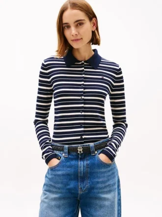 Slim Fit Wool-Silk Blend Polo Cardigan