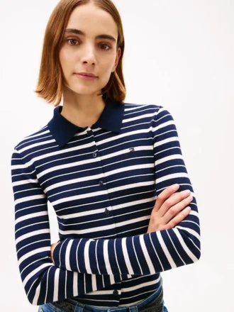 Slim Fit Wool-Silk Blend Polo Cardigan