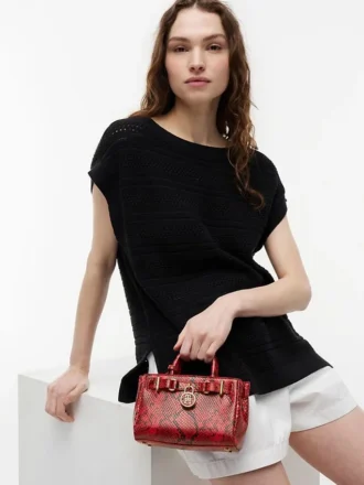 Snake-Embossed Leather Micro Tote Bag