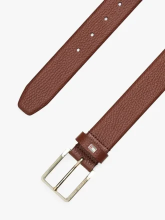 Square-Buckle Pebbled Leather Belt
