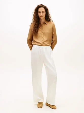 Stretch Satin Pull-On Wide-Leg Pant