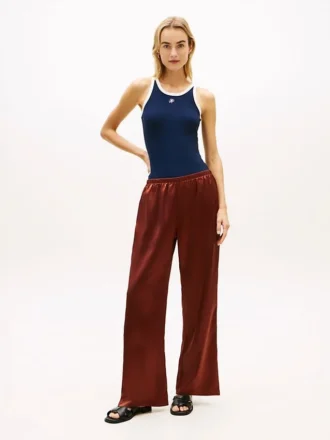 Stretch Satin Pull-On Wide-Leg Pant