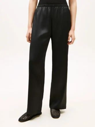 Stretch Satin Pull-On Wide-Leg Pant
