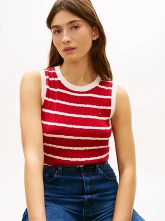 Stripe Cable Knit Sweater Vest
