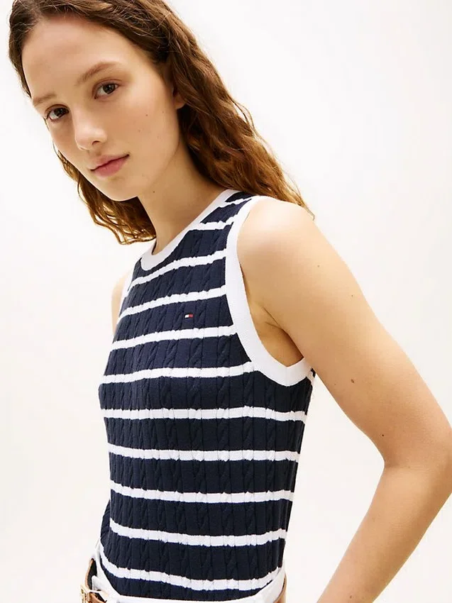 Stripe Cable Knit Sweater Vest Stripe Cable Knit Sweater Vest