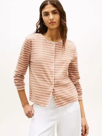 Stripe Cotton Interlock Cardigan T-Shirt