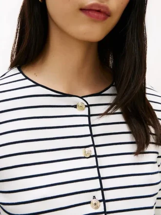 Stripe Cotton Interlock Cardigan T-Shirt