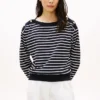 Stripe Gold-Button Boatneck Sweatshirt Stripe Gold-Button Boatneck Sweatshirt