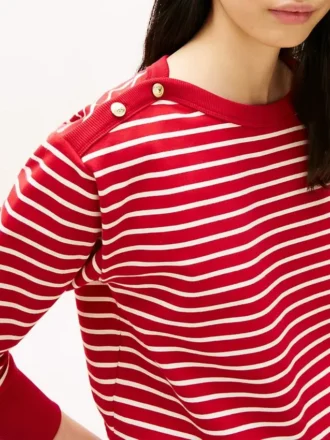 Stripe Gold-Button Boatneck Sweatshirt