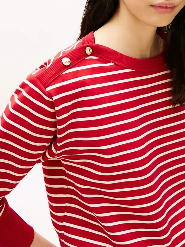 Stripe Gold-Button Boatneck Sweatshirt Stripe Gold-Button Boatneck Sweatshirt