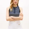 Stripe Gold-Button Henley Tank Top