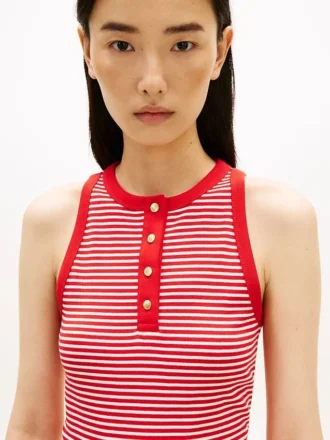 Stripe Gold-Button Henley Tank Top