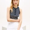 Stripe Gold-Button Henley Tank Top