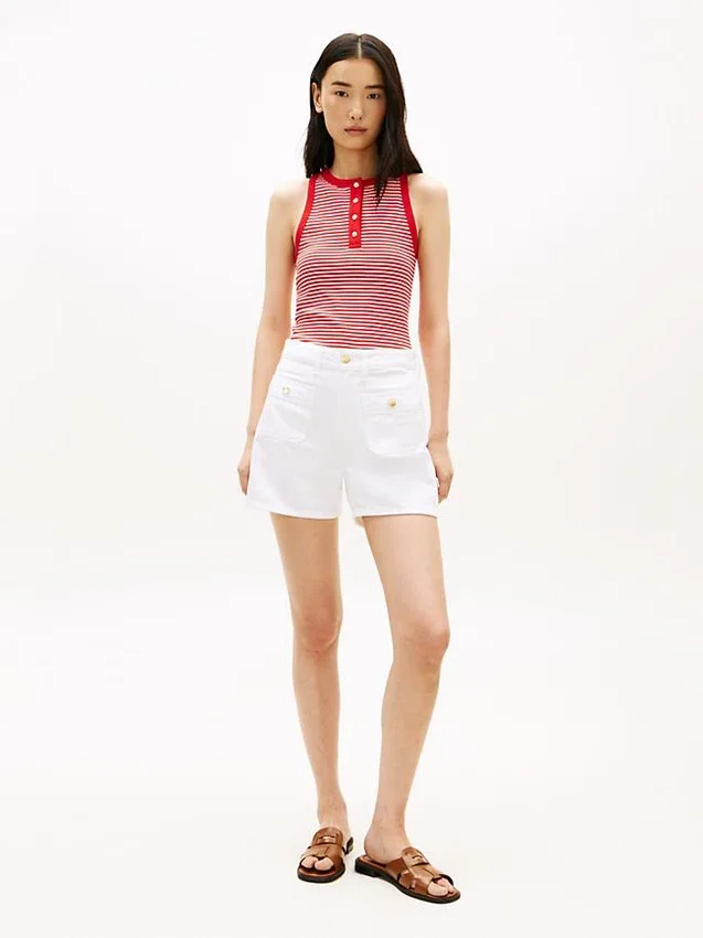 Stripe Gold-Button Henley Tank Top Stripe Gold-Button Henley Tank Top