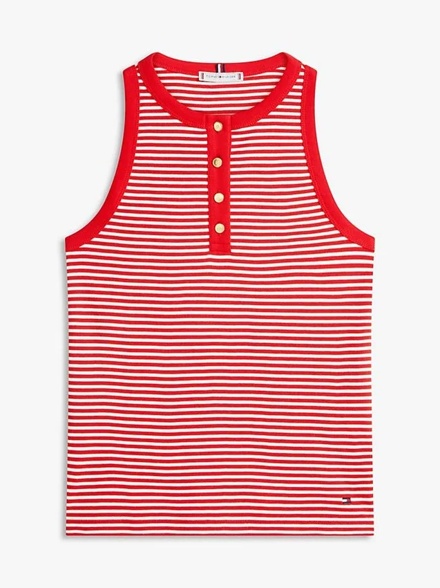 Stripe Gold-Button Henley Tank Top Stripe Gold-Button Henley Tank Top