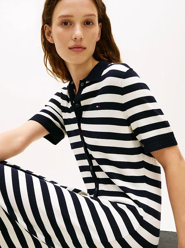 Stripe Lightweight Polo Sweater Dress Stripe Lightweight Polo Sweater Dress