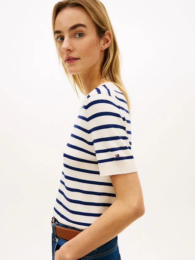Stripe Lightweight Short-Sleeve Sweater Stripe Lightweight Short-Sleeve Sweater