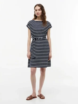 Striped Belted Stretch-Cotton Dress