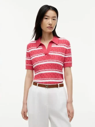 Striped Cable Knit Sweater Polo