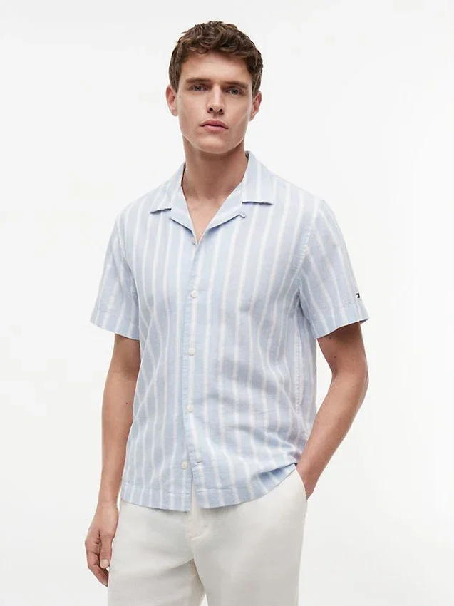 Striped Cotton-Linen Blend Camp Shirt Striped Cotton-Linen Blend Camp Shirt